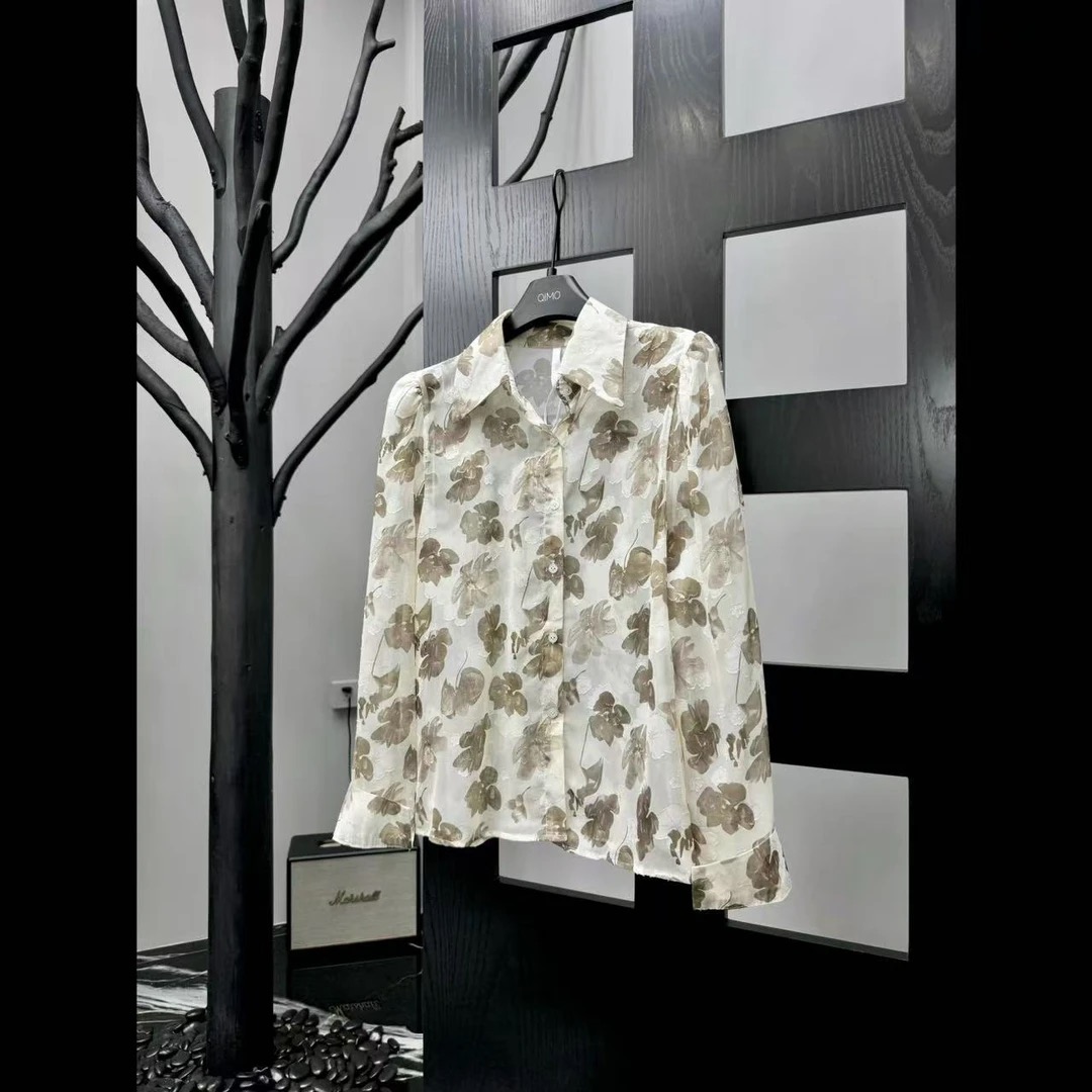 QIMO启茉（A816462#水墨碎花衬衫）咖杏