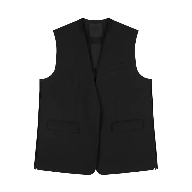 气质宽松免烫v领马夹中长款西装马甲春秋马甲