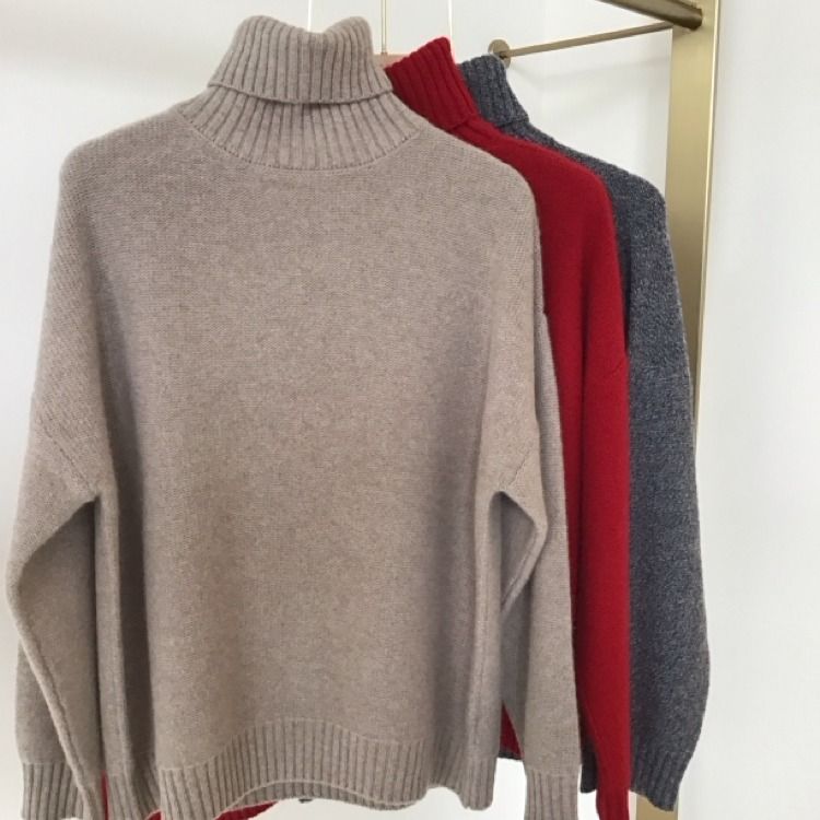 【100% 山羊绒】秋冬高领宽松慵懒加厚针织衫女多色羊绒毛衣 9832