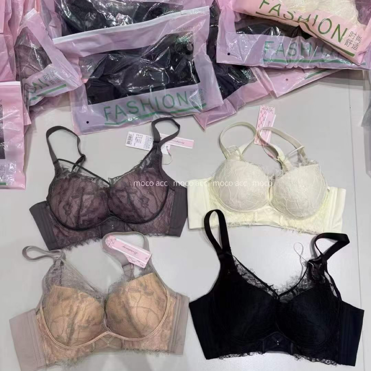 【No.3338睫毛蕾丝聚拢内衣】睫毛蕾丝聚拢中厚杯无钢圈内衣