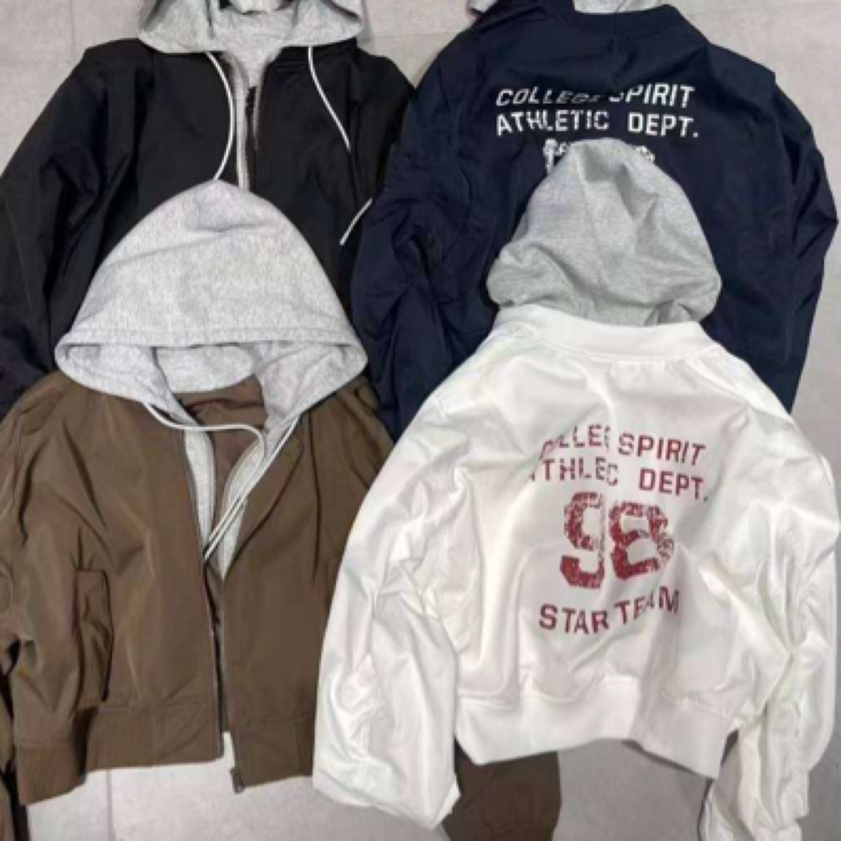 欧货字母刺绣卫衣连帽拼接假两件棒球服外套女2025年春秋宽松洋气