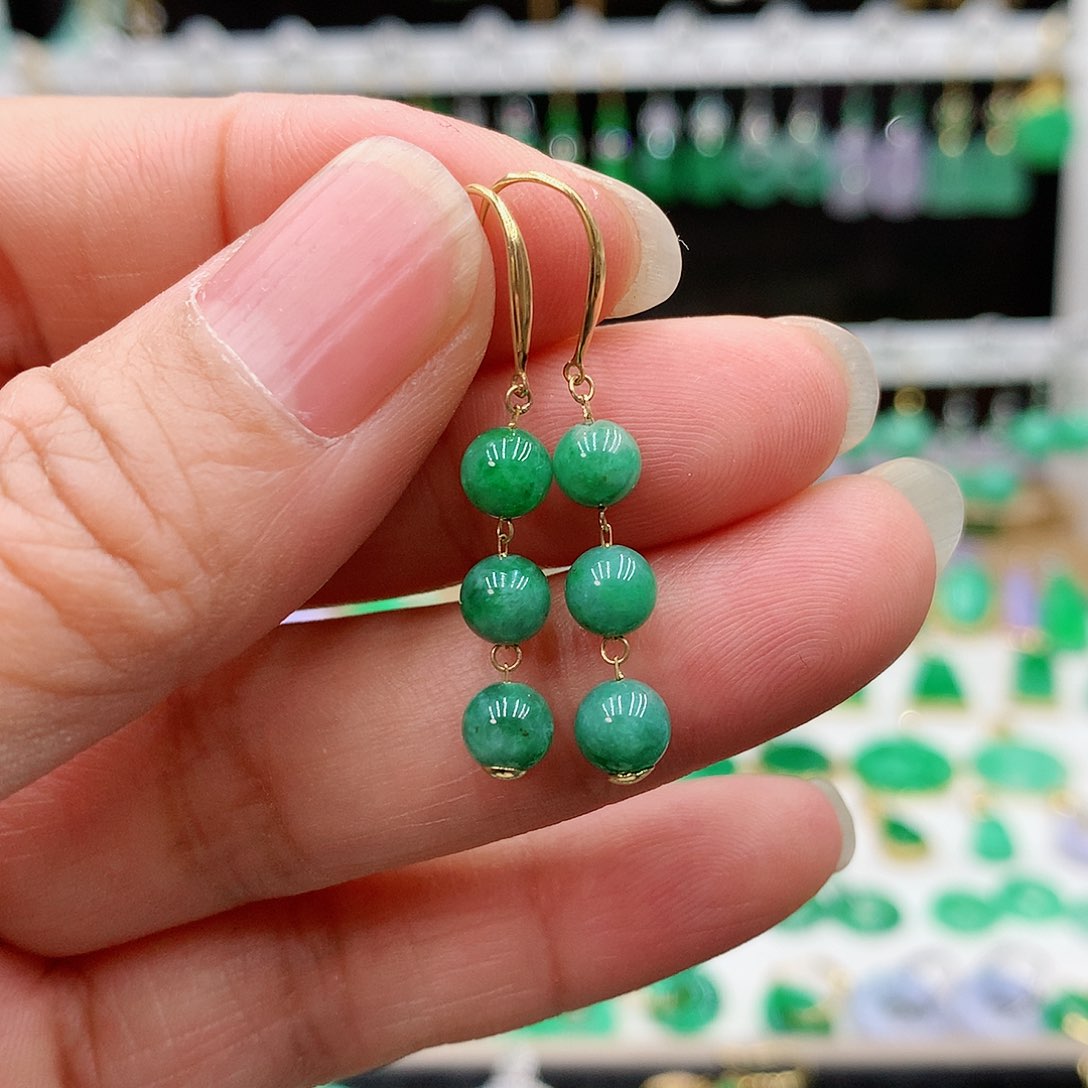 翡翠耳饰18K金镶嵌的