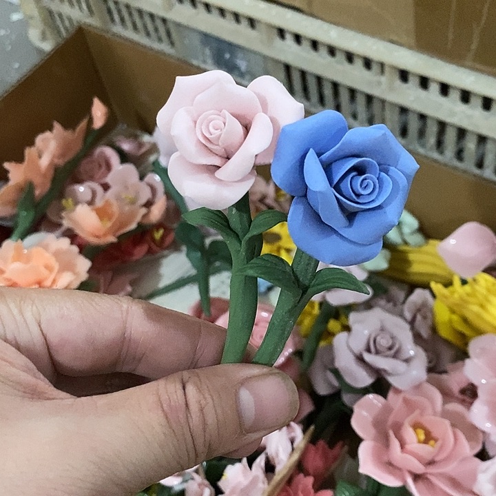 瓷片纯手工陶瓷花摆件瑕