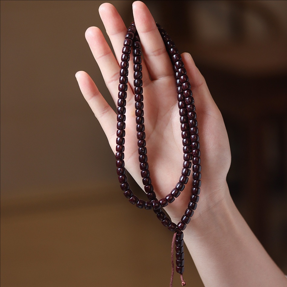 海南古法泌色朱供星月菩提108颗手串老型直切桶珠文玩手串