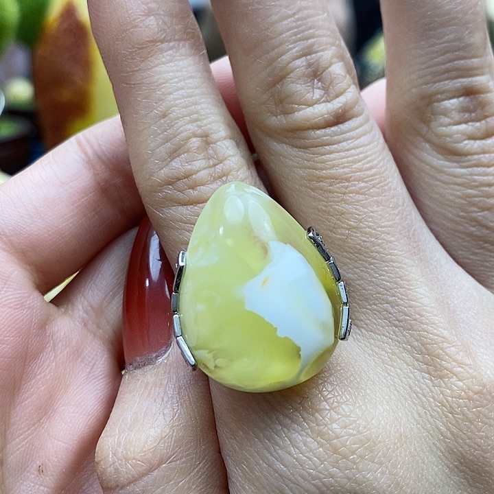 琥珀戒指银S925镶嵌戒指