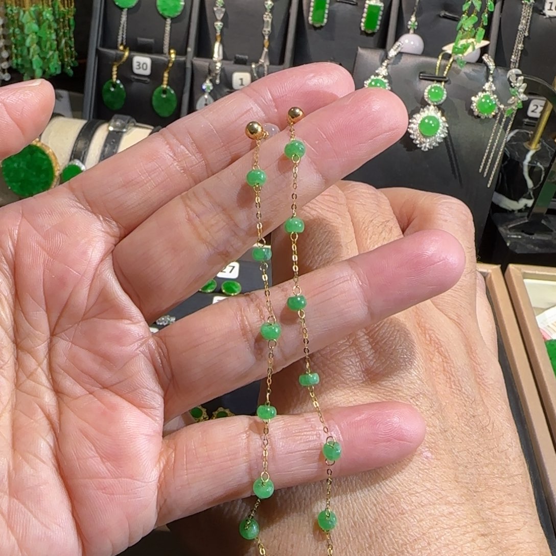 翡翠18K金镶嵌颈饰耳钉