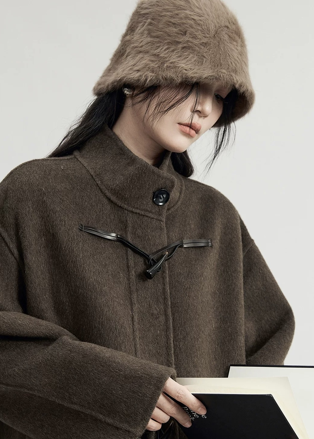 牛角扣中长款双面呢外套加厚呢大衣秋冬时尚百搭韩版女装