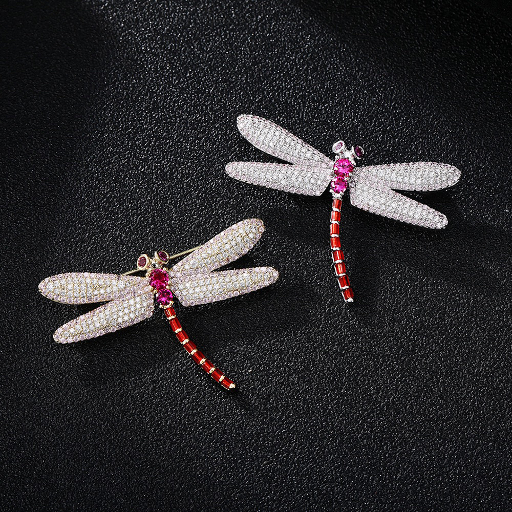 铜合金锆石胸针 彩色水晶小动物蜻蜓铜锆石时尚胸针备注颜色