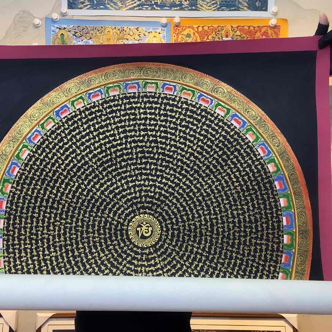 卷轴画纯手绘六字真言唐卡70尺