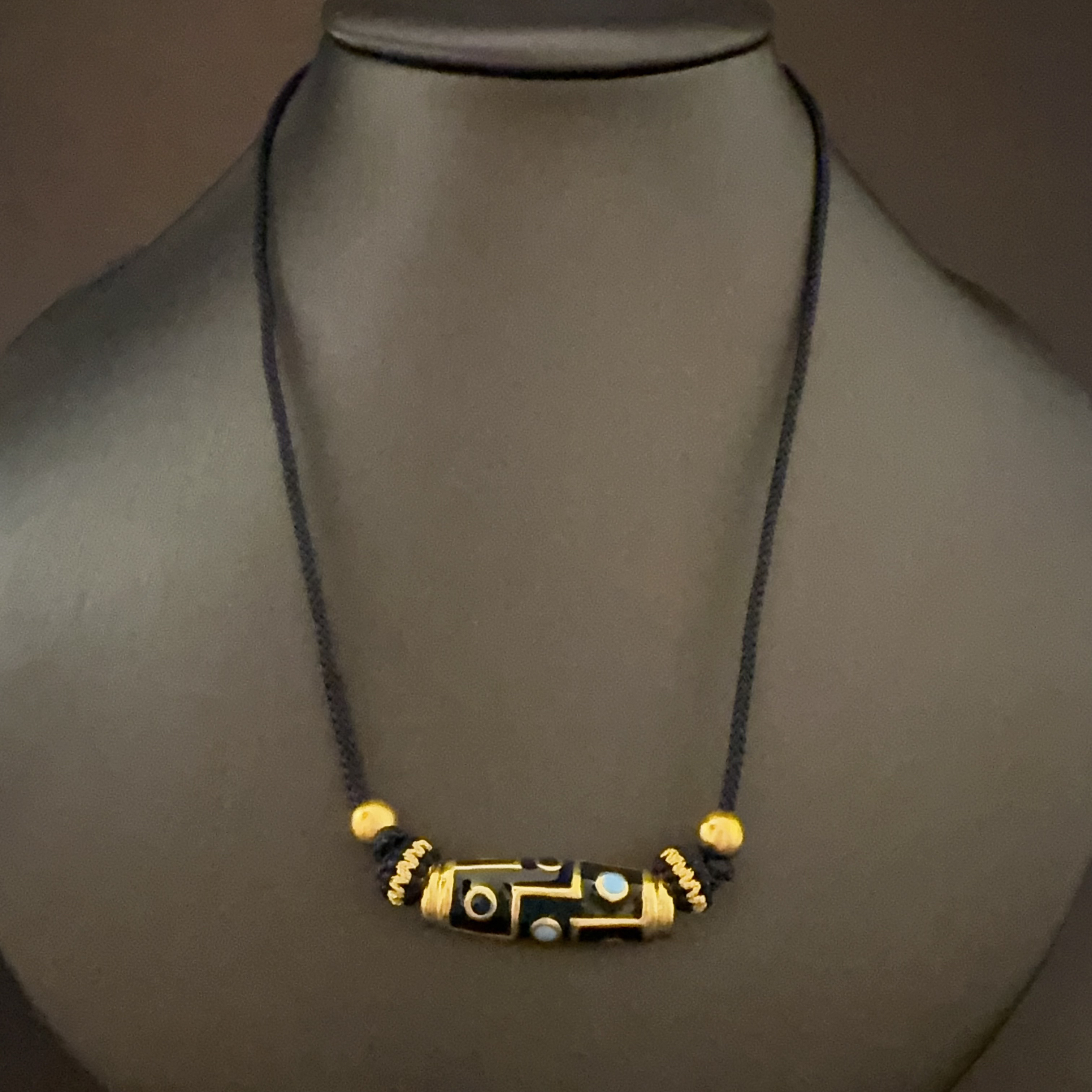 合金珐琅项链 高保色古法滴油珐琅彩黑色九眼天珠项链藏式项绳