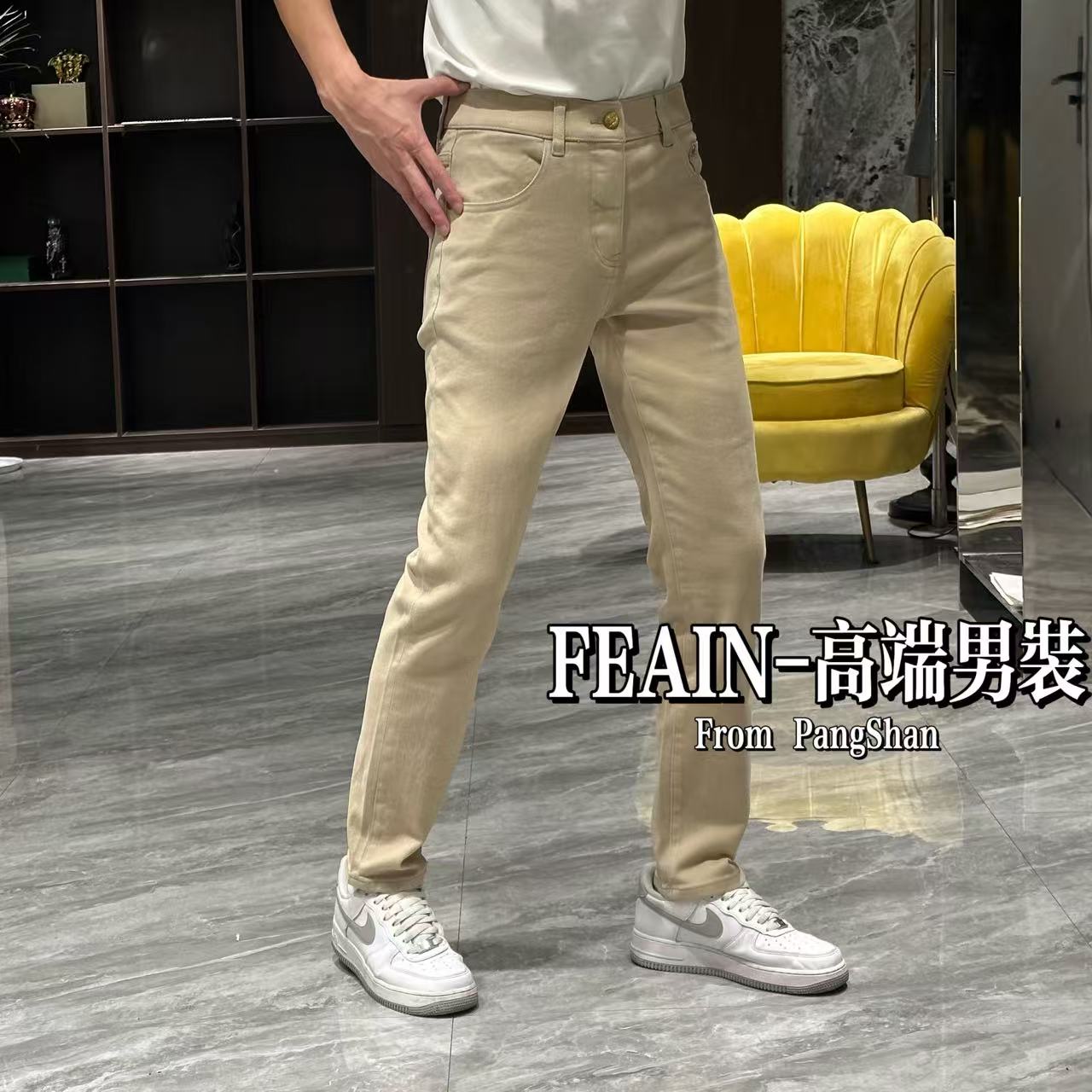 高端秋冬定制男士立体夏威夷风情工艺弹力修身牛仔裤2622