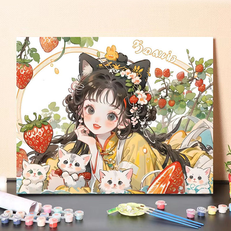 diy数字油画手工填色古装女孩治愈人物高级丙烯画客厅卧室装饰画