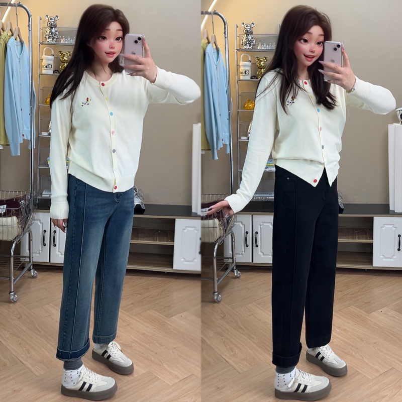 卷边直筒牛仔裤女2025秋季新款大码胖mm宽松显瘦小个子九分阔腿裤