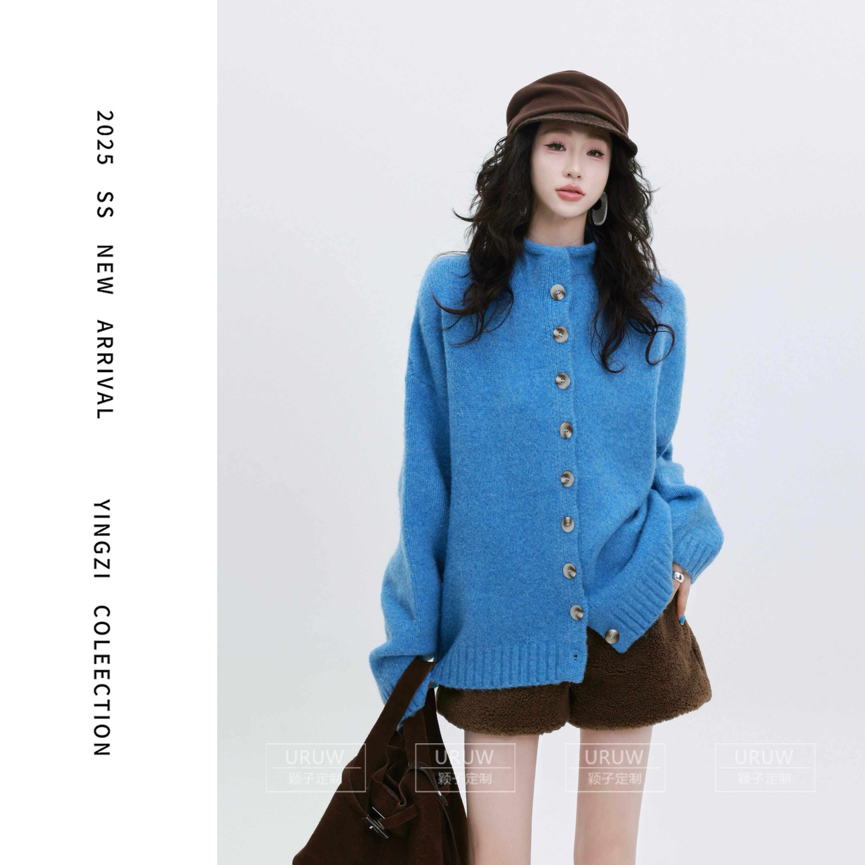 颖子定制【凯莉日记】冬季加厚高领毛衣简约纯色立领开衫毛衣2092