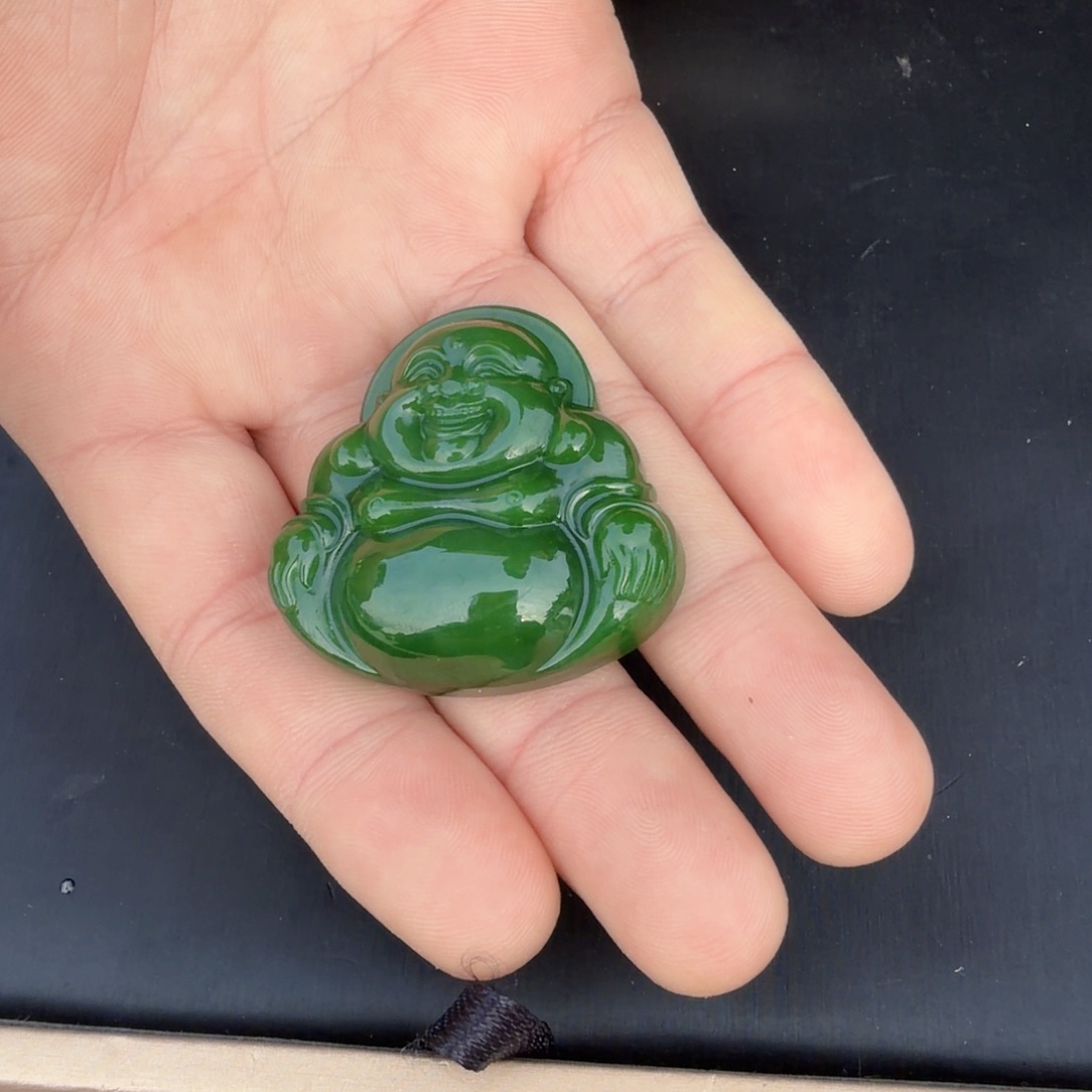 和田玉未镶嵌颈饰碧玉辣阳绿佛公吊坠