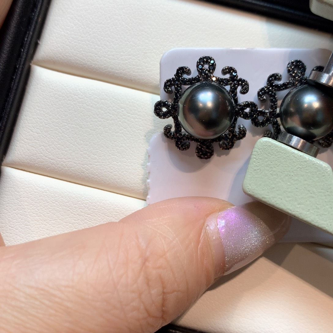 银S925镶嵌海水珍珠耳饰