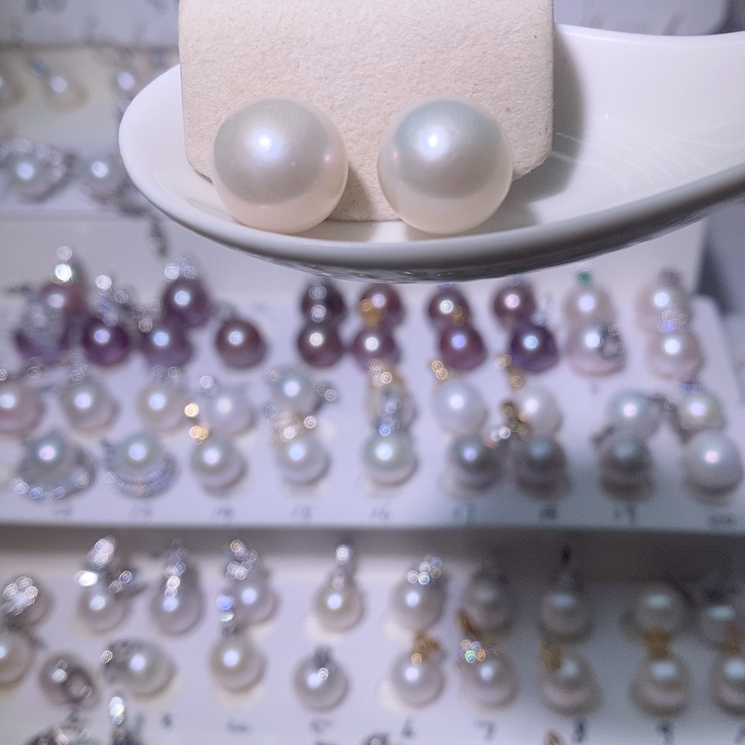 淡水珍珠耳饰银S925镶嵌尺寸12/13毫米