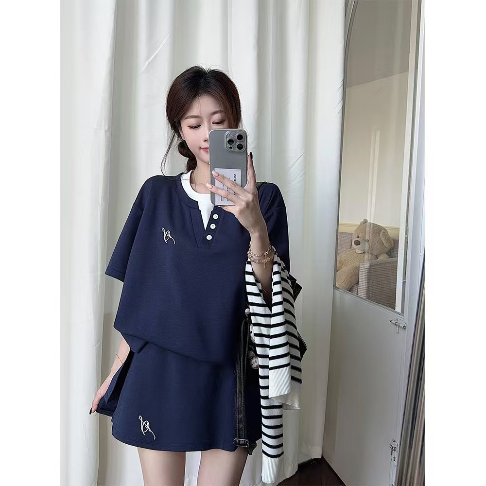 4号直播拍链接 下单备注     韩系休闲披肩假两件T恤