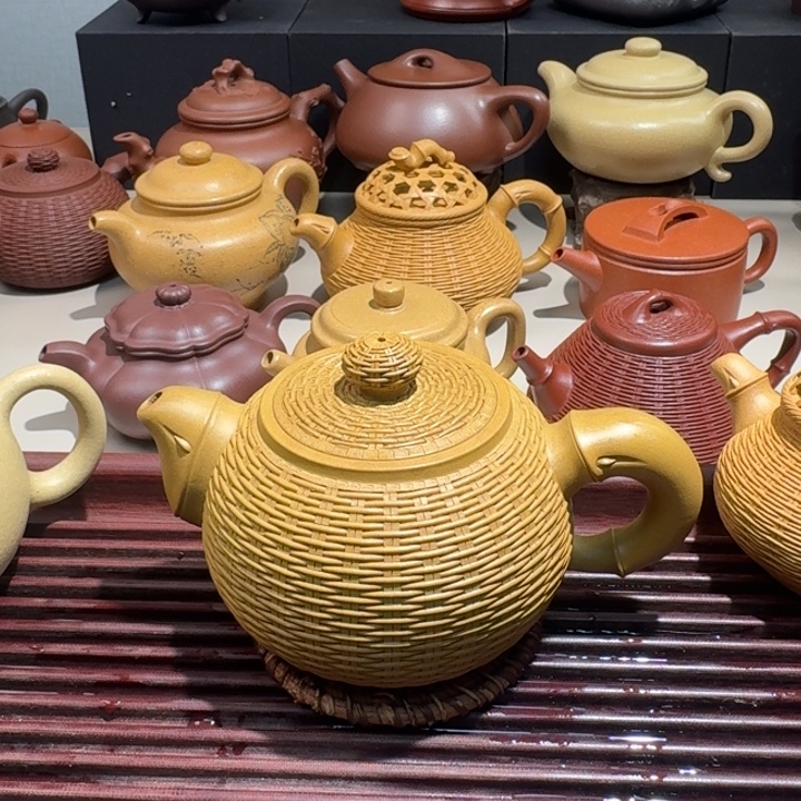 秋***月茶壶紫砂原矿黄金段泥竹编西施