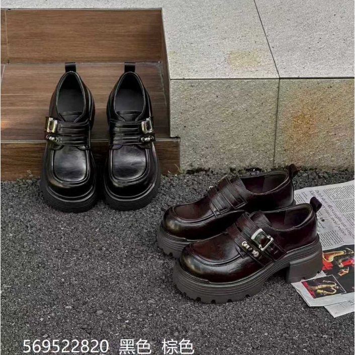 569522820佰诗奴早秋新款2025一脚蹬英伦风百搭粗跟透气乐福鞋女