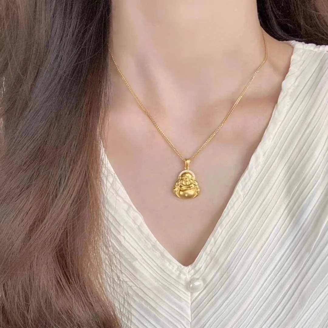 铜合金项链 弥勒佛祖吊坠项链轻奢高级感复古锁骨链小众项饰配饰