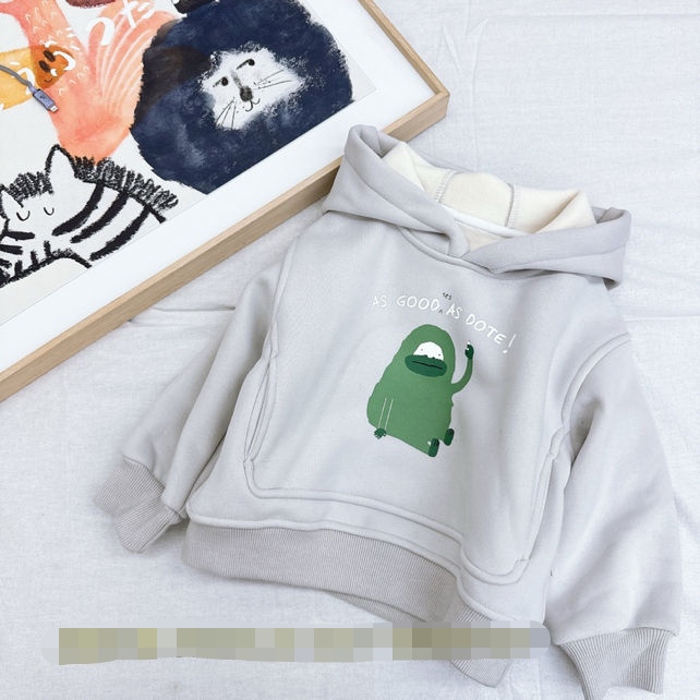 韩系潮流儿童秋冬简约加绒连帽卫衣