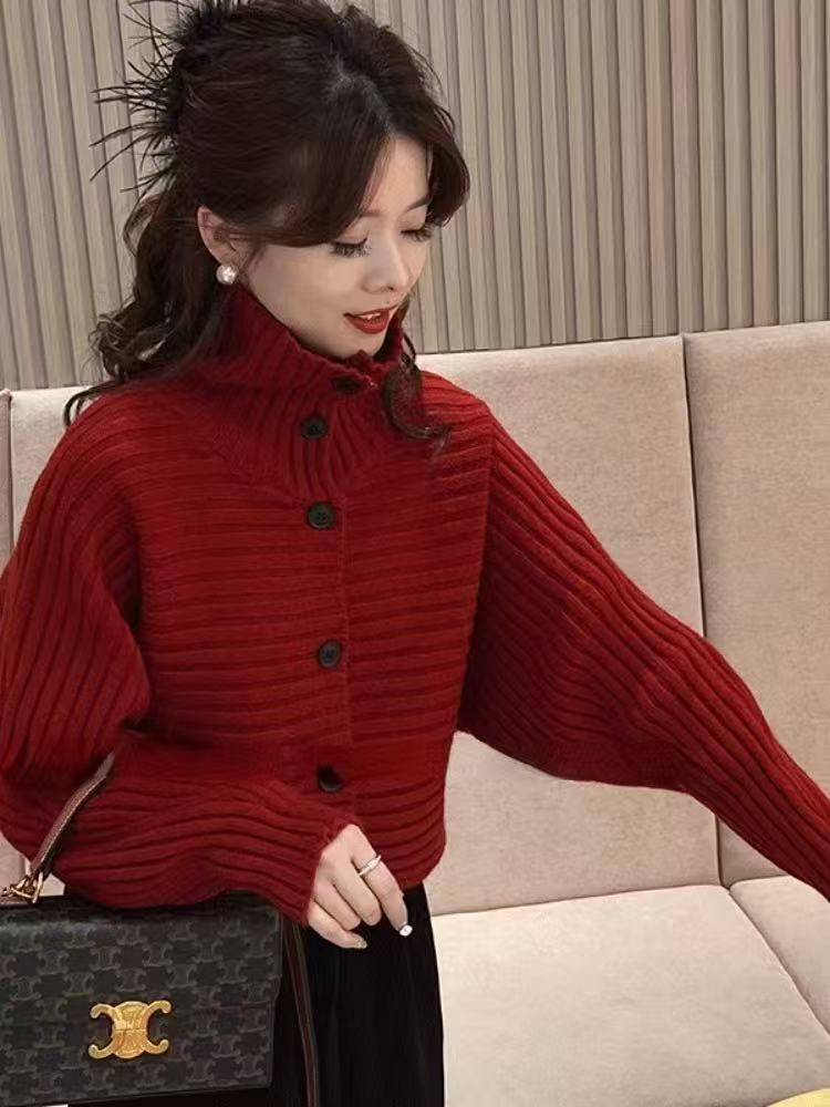 【麦穗尔专属】新年红毛衣女秋冬本命年开衫上衣显瘦针织衫红色小衫