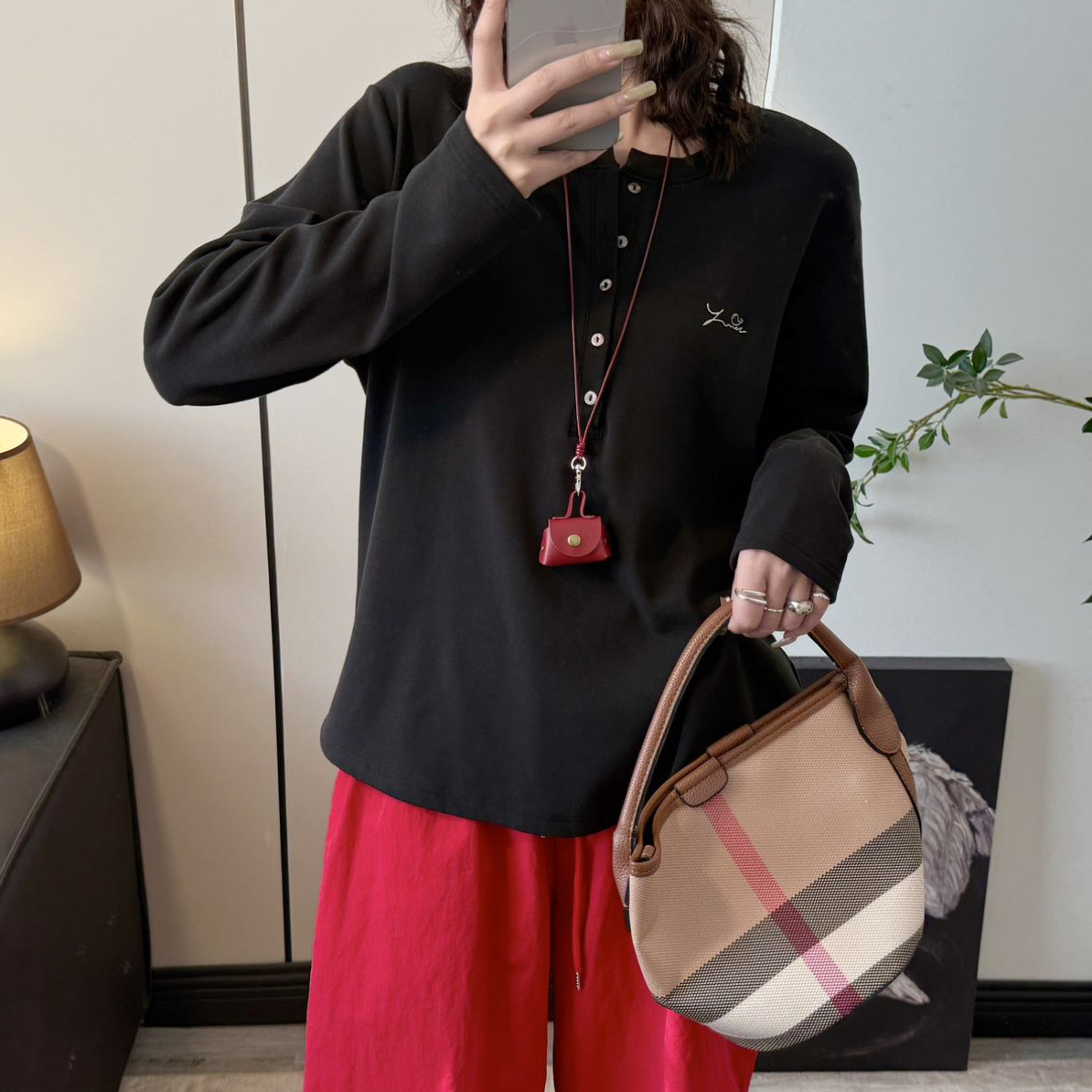 秋冬yongwill小羊纸袋家1298高定高面料一排扣子棉打底衫女韩版