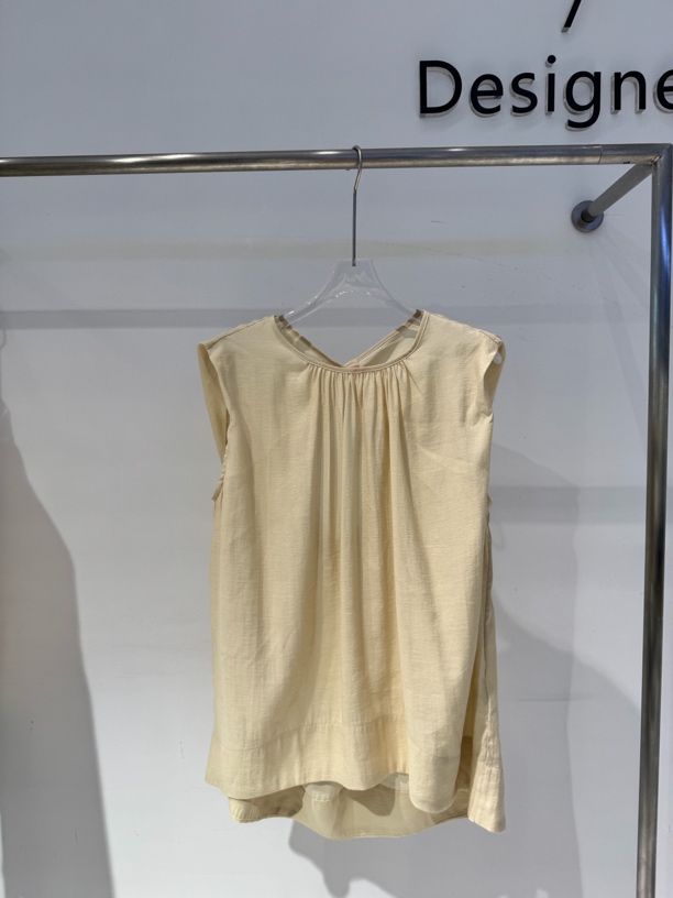 夏季新款圆领抽绳无袖衬衫女薄款褶皱轻奢设计感