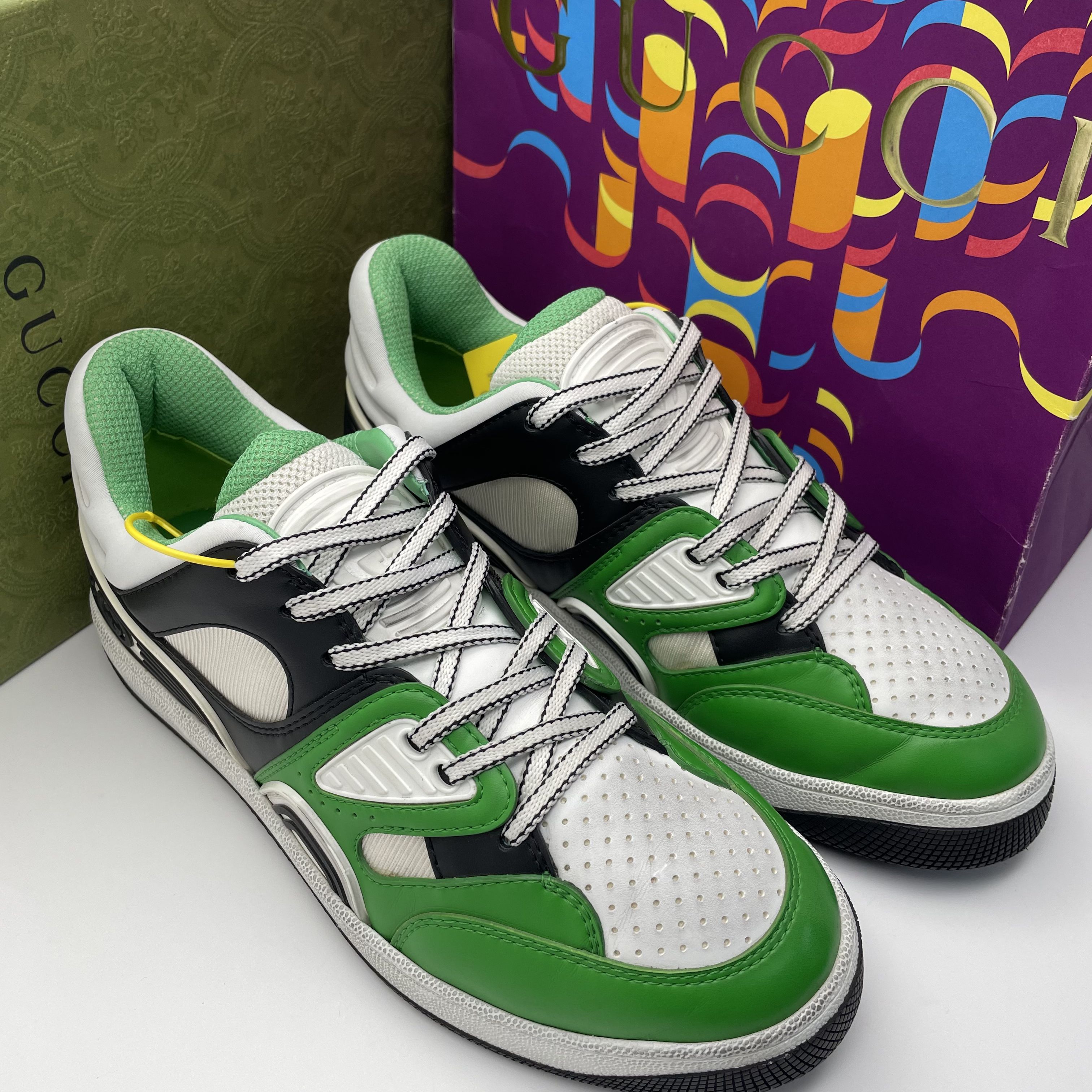 95新 GUCCI/古驰 42.5/40/41欧码 Basket白绿拼接脏脏时尚板鞋