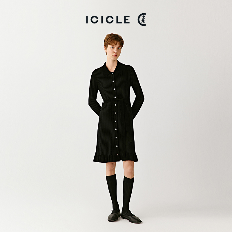 ICICLE之禾25冬新品羊毛包芯纱及膝连衣裙0262