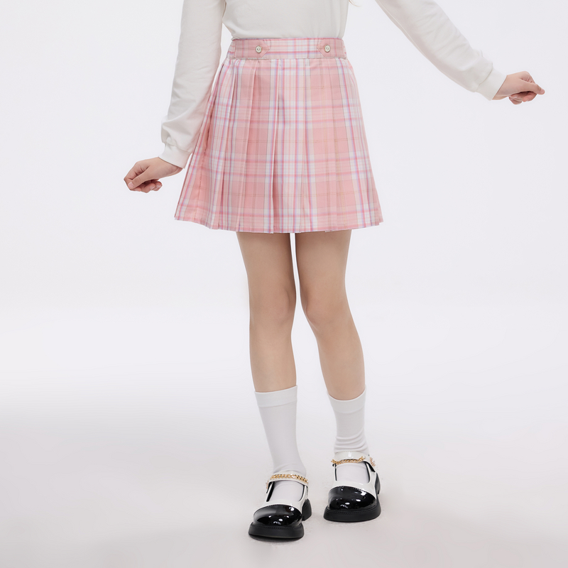 POLOWALK童装2025年夏季新品女童半裙百褶裙格子B61W517J0011