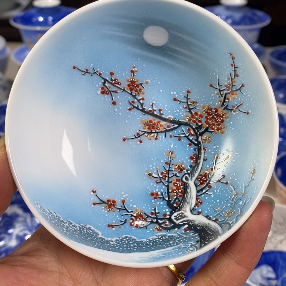 粉彩雪景主人杯杯