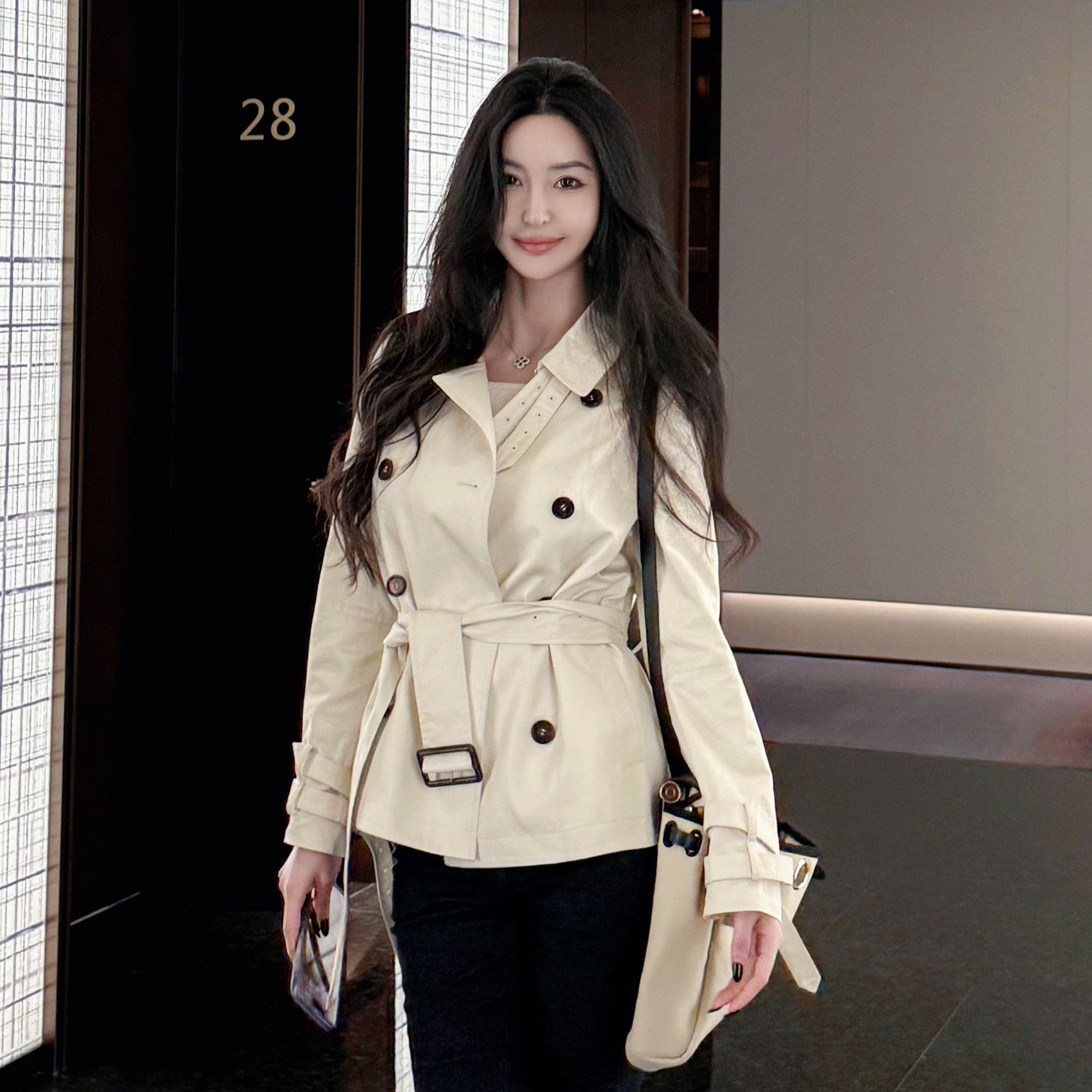 菠萝宝宝yuna【米白序章】100棉铜氨内里白色三防中长款风衣YH23