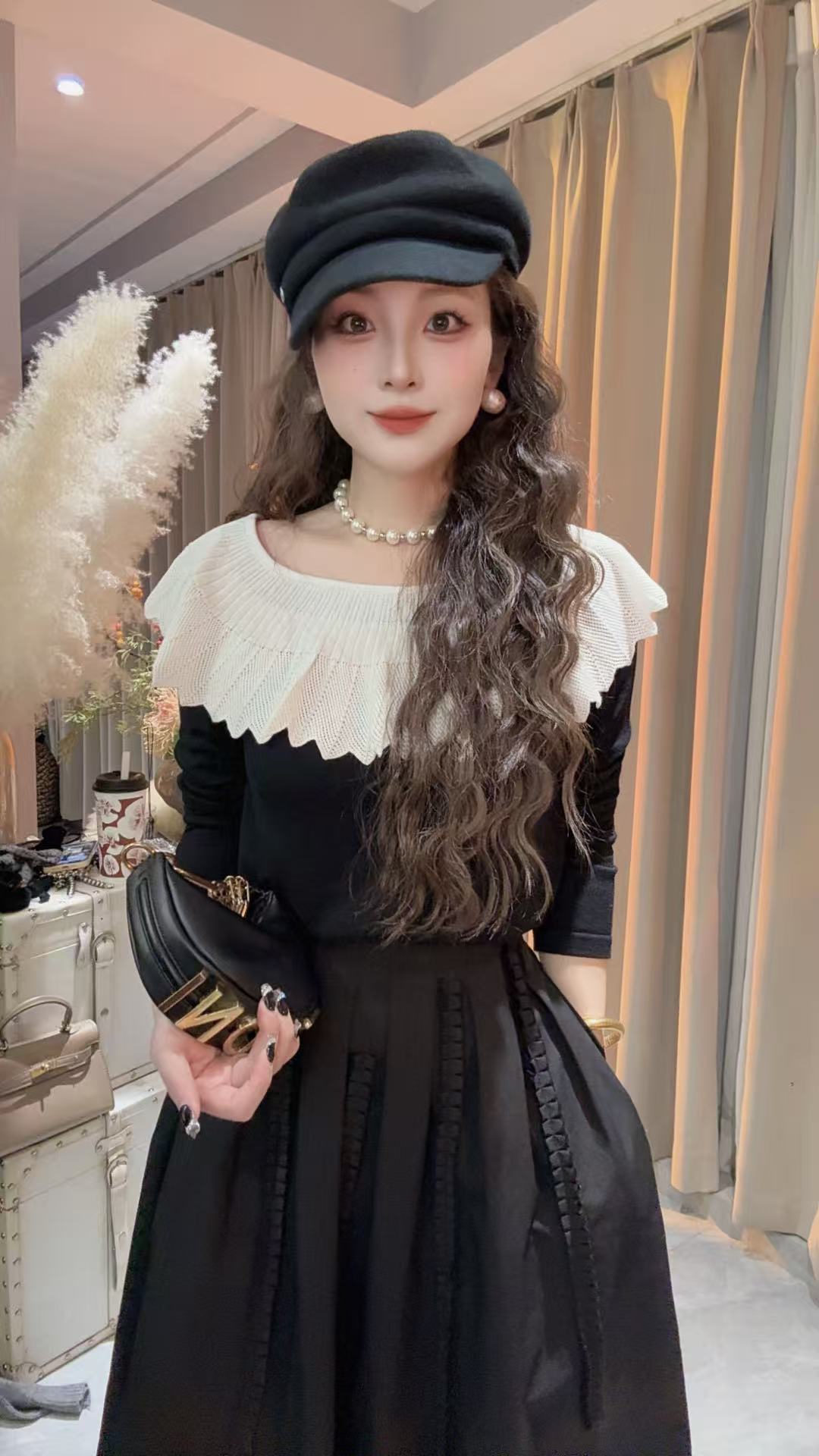 HUIHUI 法式一字领针织衫