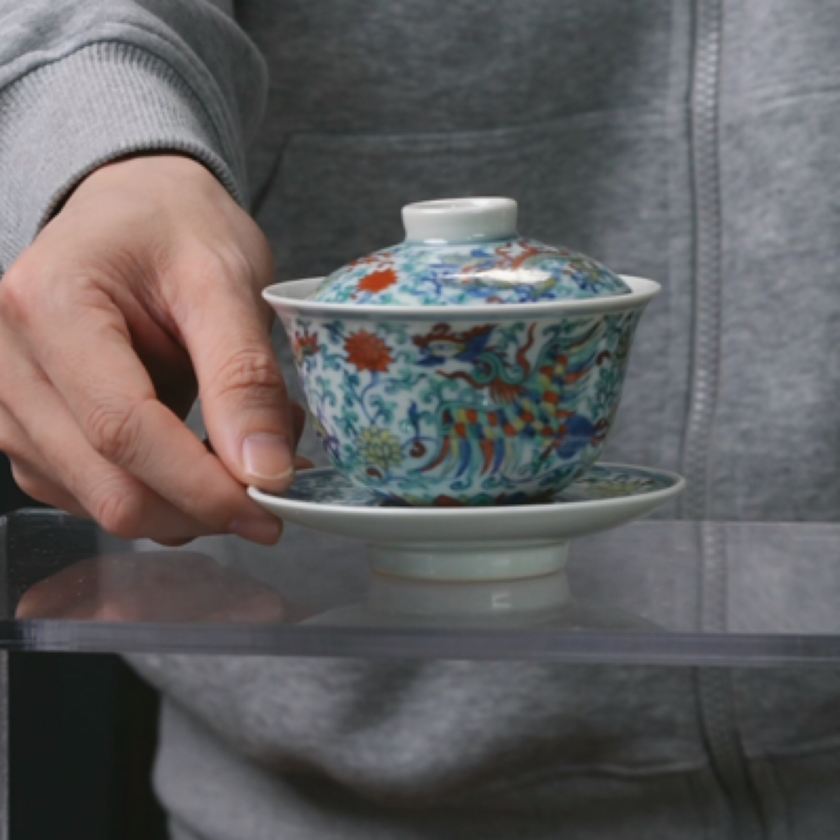 D斗彩龙凤穿花纹三才盖碗