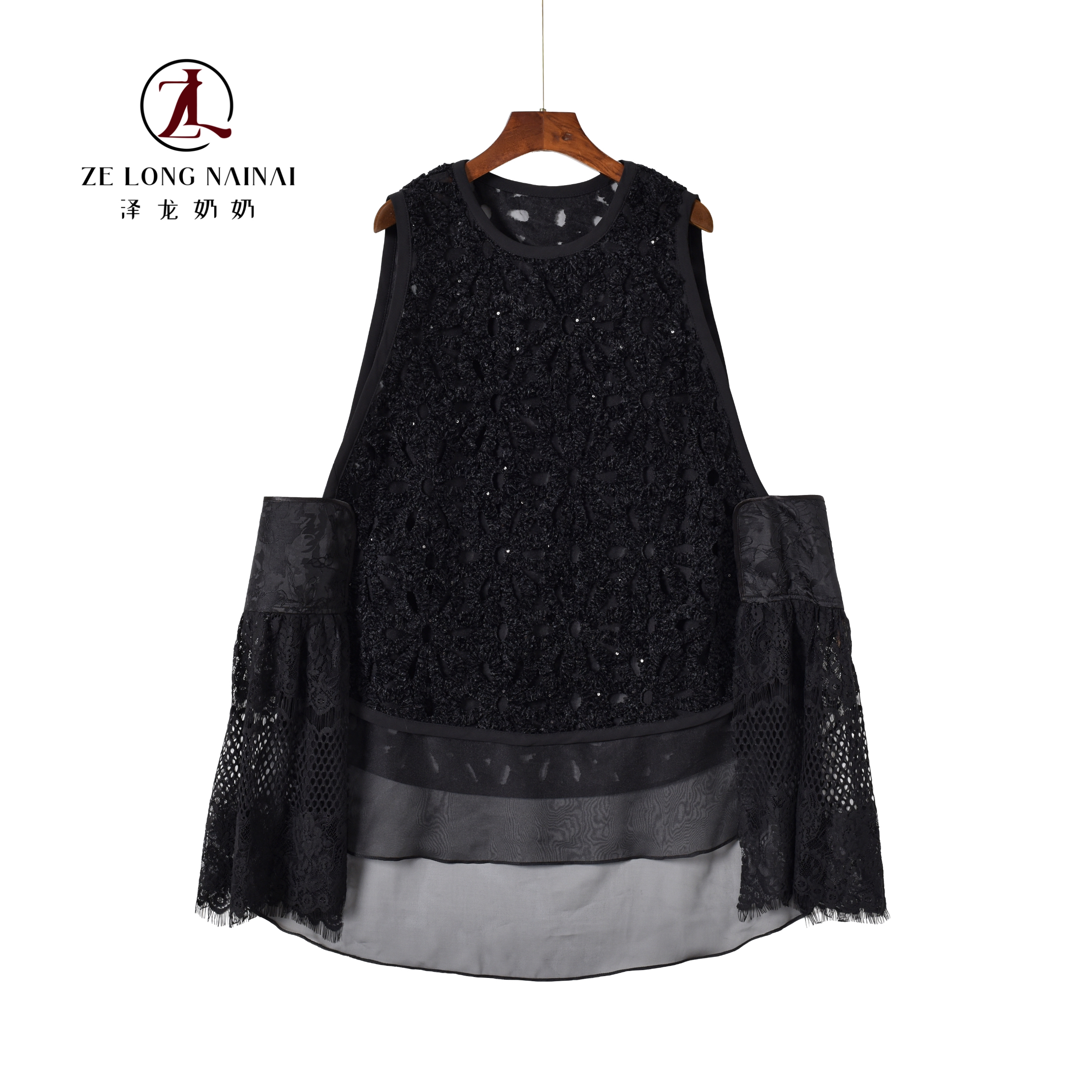 887镂空绣花新中式国风无袖圆领时尚百搭气质马甲上衣