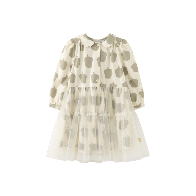 【商场同款】papa爬爬春秋季新款女童连衣裙纯棉长裙网纱外出洋气