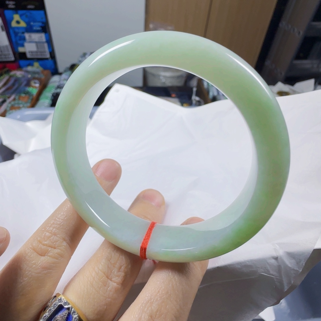 翡翠手镯未镶嵌豆*豆完美无纹裂绵15宽9.5厚胶轮胎手镯