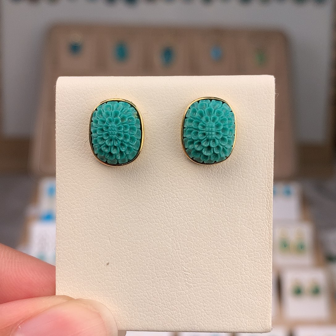 绿松石18K金镶嵌耳饰