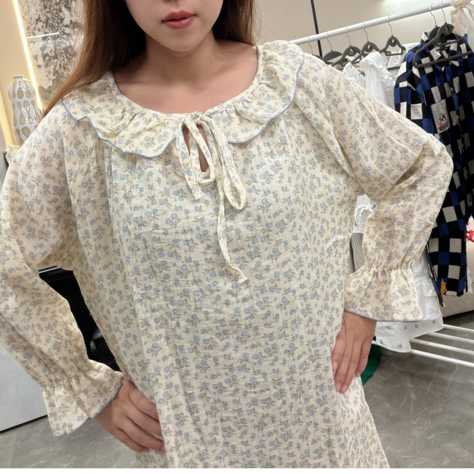 秋季碎花长袖睡衣家居服衣睡裙