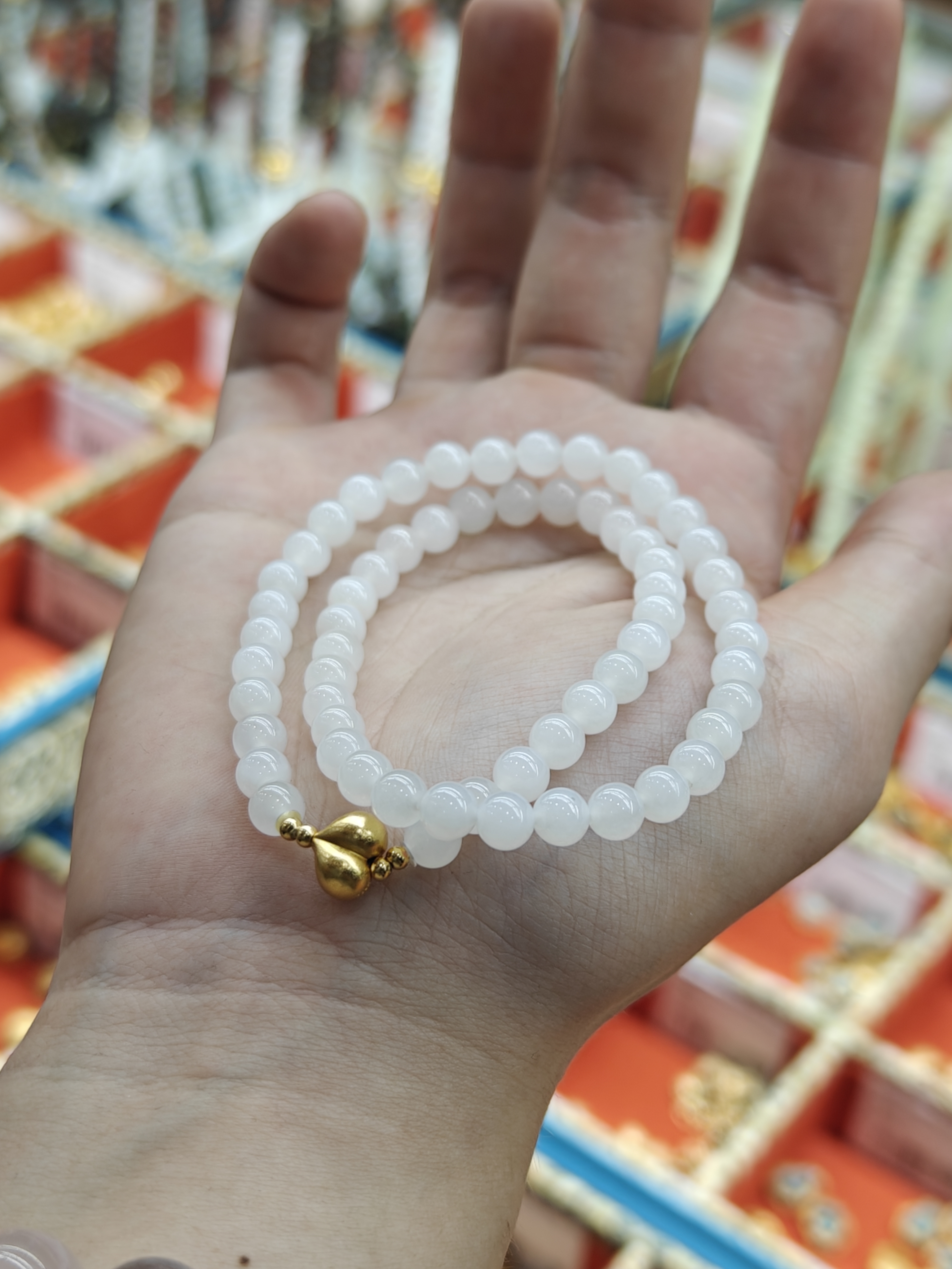非金属莫桑石手链 多圈手串白玉百搭时尚设计串珠