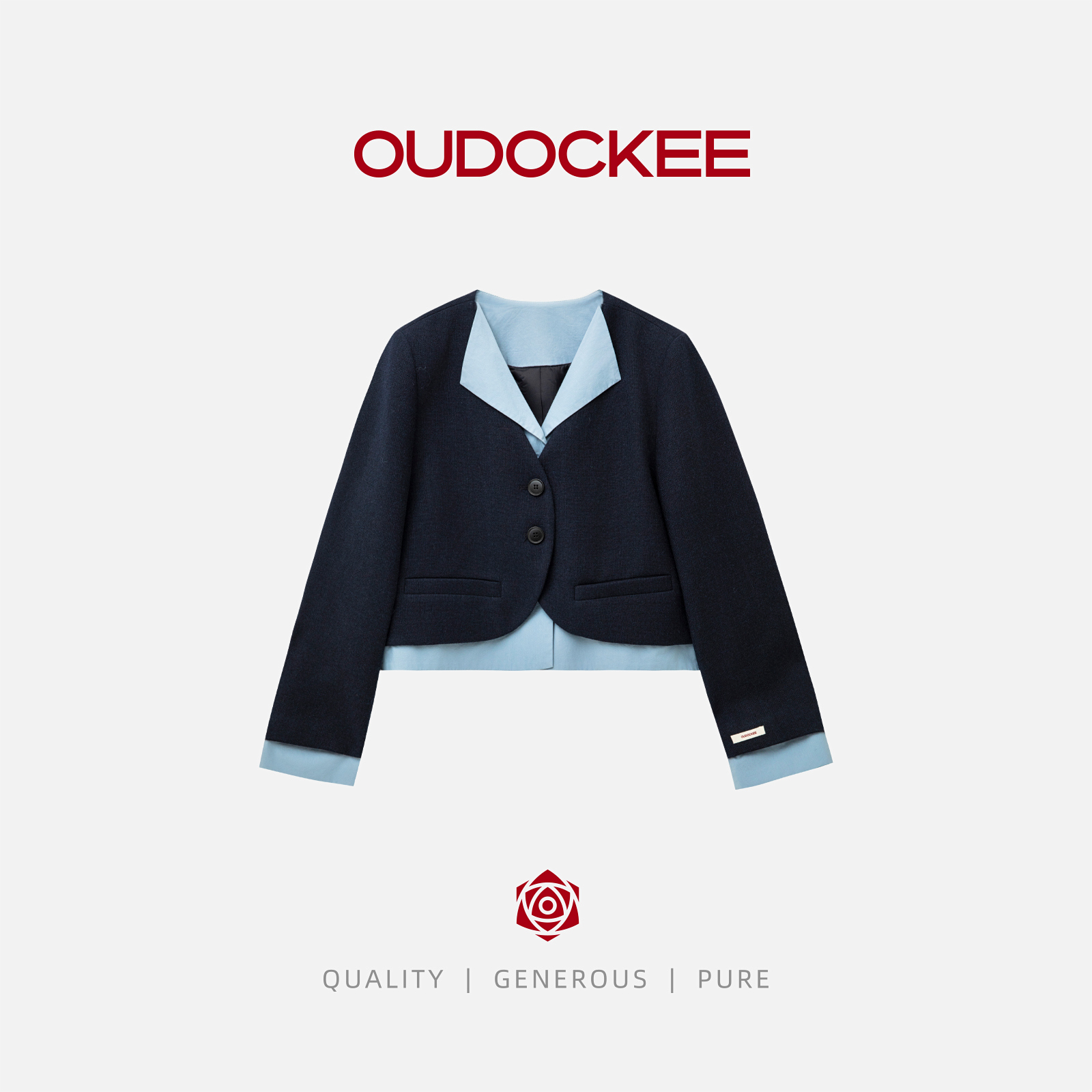 OUDOCKEE 鸥鸥【100棉】蓝莓 氛围感撞色拼接西装外套 J2503E565T