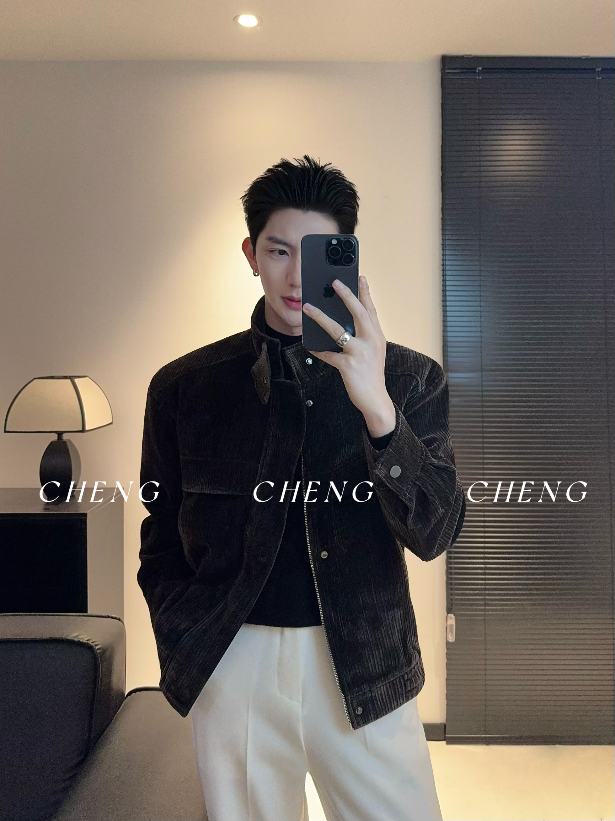 「程程的试衣间」高品质雪尼尔绒面时尚夹克秋冬立领雅痞百搭外套男