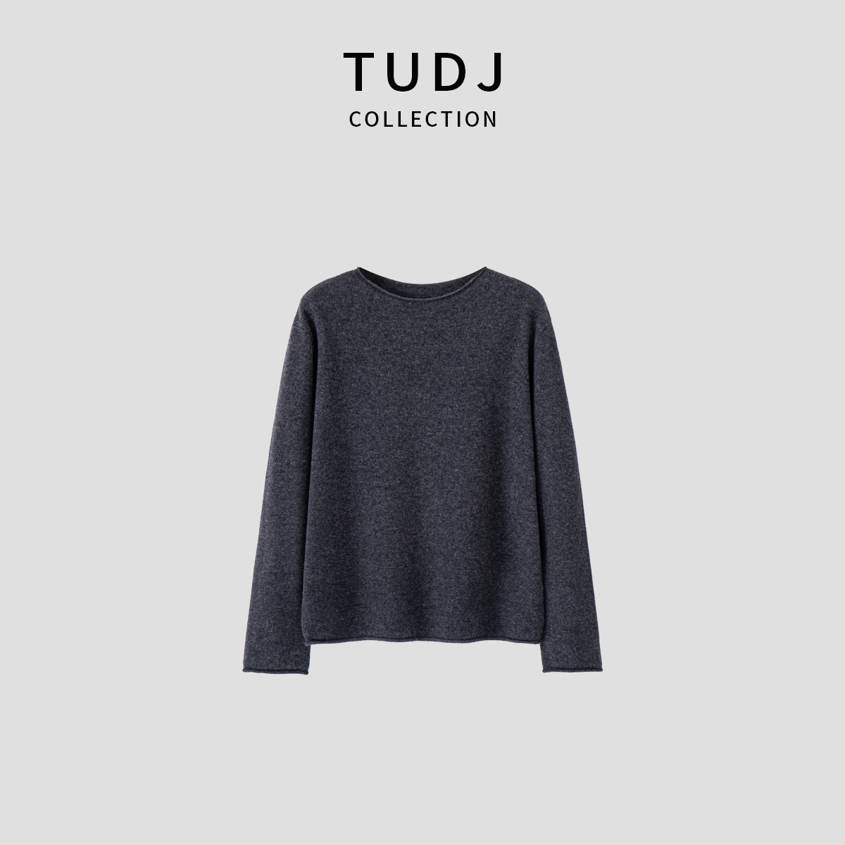 TUDJ【100%绵羊毛】慵懒风圆领长袖针织打底衫女秋冬款卷边内搭毛衣