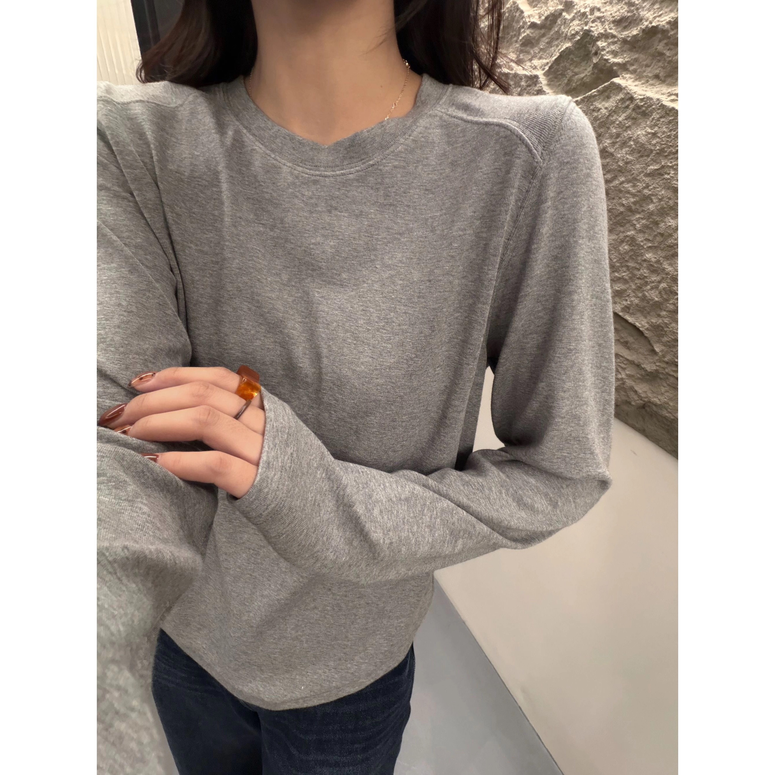 灰色圆领长袖修身显瘦保暖内搭打底毛衣女秋冬6508