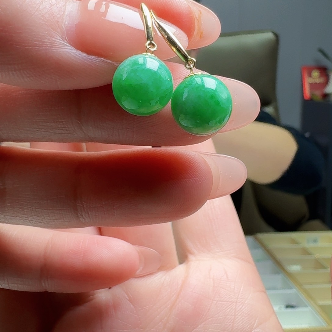 翡翠耳饰18K金镶嵌天然