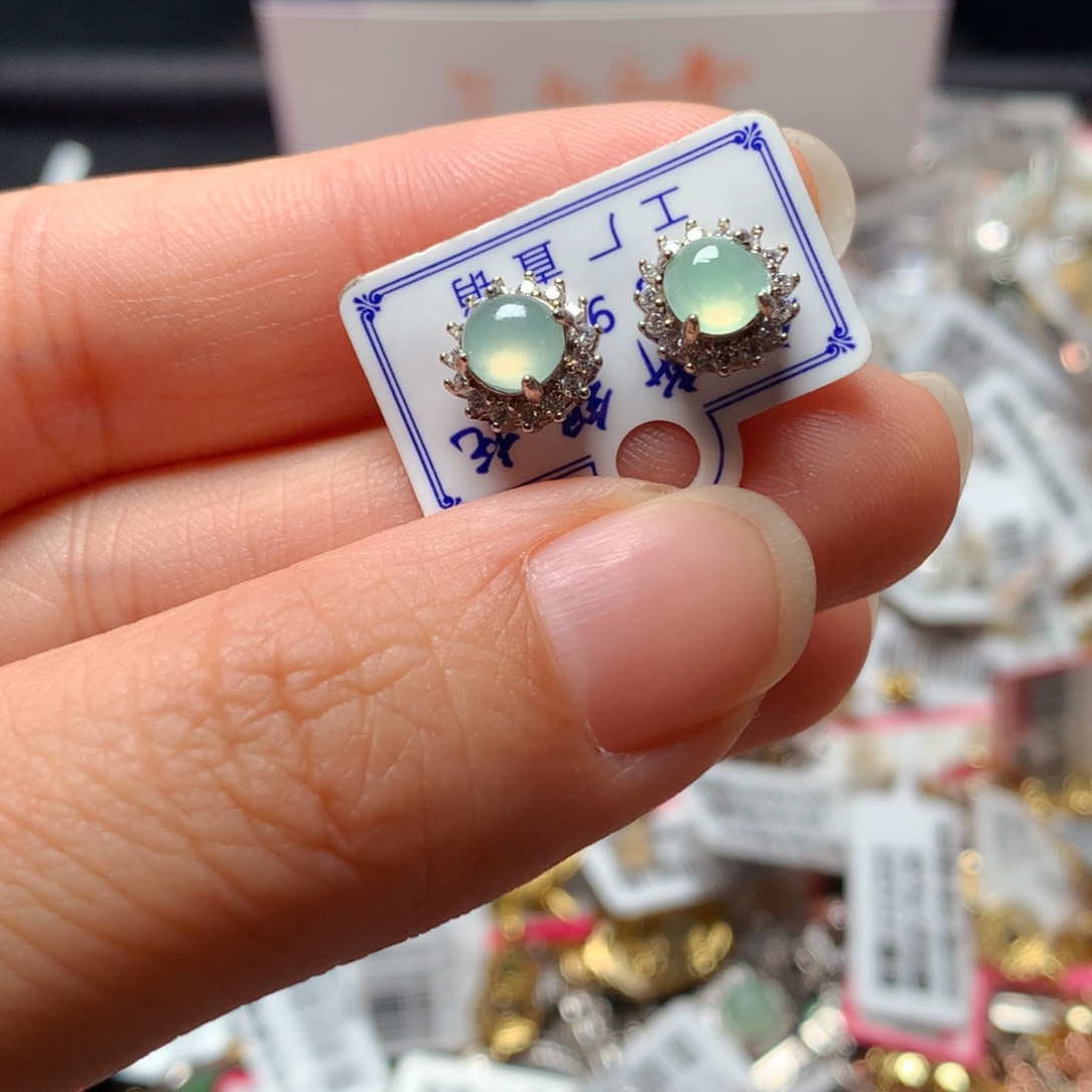 翡翠戒指银S925镶嵌天然翡翠耳饰