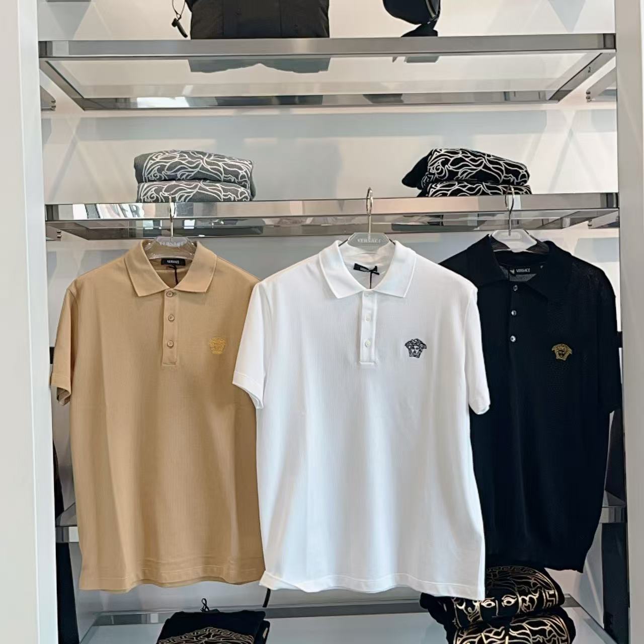 未使用 VERSACE/范思哲 男士美杜莎镂空刺绣短袖Polo衫多色