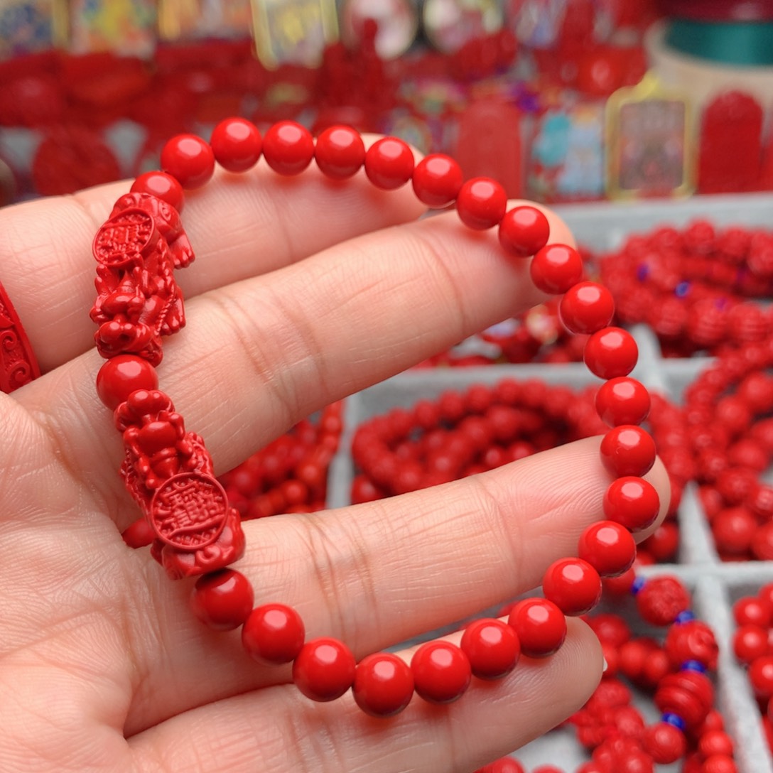 天然辰砂工艺品朱砂貔貅手串